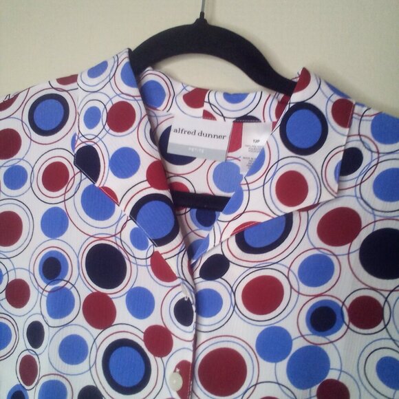 Alfred Dunner Blouse 12P 12 Petite Short Sleeve Button Up Elastic Waist Circles - Picture 7 of 16